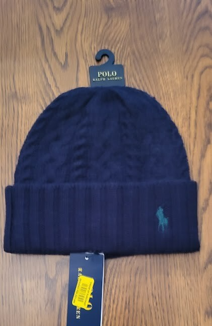 Polo Ralph Lauren Uomo Blu Navy #411 con Verde Firma Pony Beanie Maglia Cavo