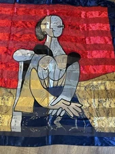 Vintage Picasso Silk Scarf Square 2 Faced Woman Abstract Art Multicolor Dopamine