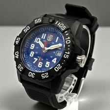 Luminox 3500 Watch Black Blue Dial Date Good Condition Working
