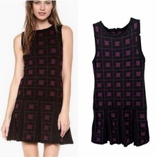 Alice + Olivia Dani Dropwaist Pleated Knit Dress Black Purple Size M