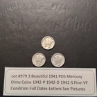 Lot #929 3 Beautiful US Mercury Dimes 1928-P 1929-D 1930-P F-VF See Pictures