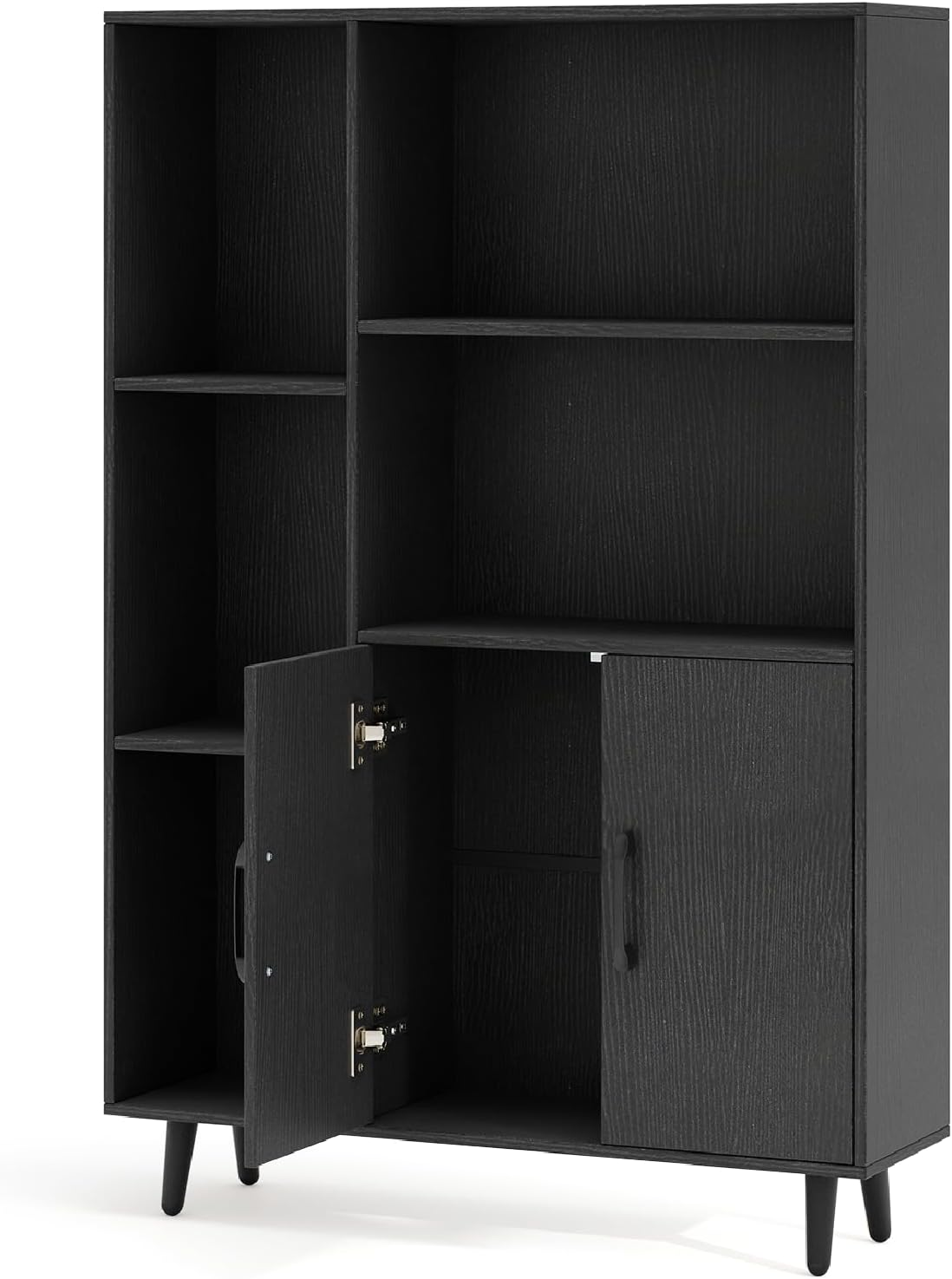 Sideboard Cabinet Tall 5 Shelves 2 Door Storage Display Cupboard Bookcase Black