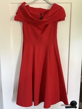 Karen Millen Red Bardot Off Shoulder Fit & Flare Midi Dress US 6 Stretch