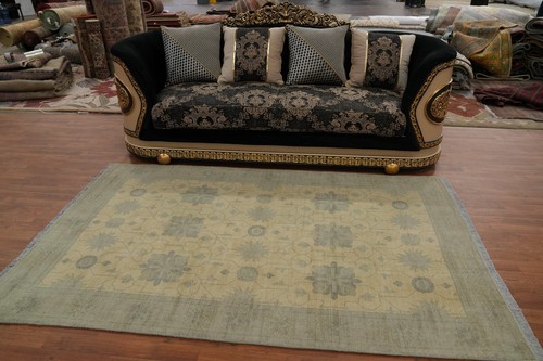 Handmade Beige Oushak Style Area Rug 5x8 Ft Transitional Bedroom Silk Carpet - Picture 3 of 13