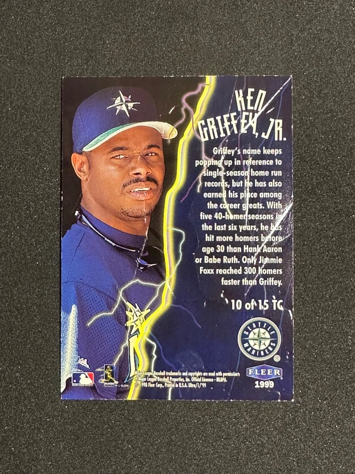 Ken Griffey Jr 1999 Fleer Ultra Thunderclap голографическая фольга No10TC Mariners HOF - Изображение 2 из 4