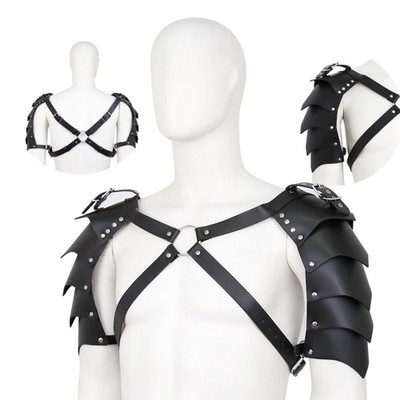 Black PU Leather Harness Chest Body Shoulder Armors Buckles Gay for Male Couples