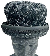 Vintage Black Weave Cellophane Straw Pillbox Hat Circa 1950-60's