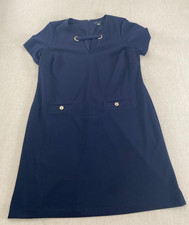 Tommy Hilfiger Sheath Dress Womens 14W Blue Short Sleeve Gold Hardware Career