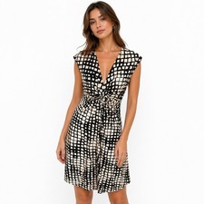 London Times Twist Front Plaid Dress Black Beige Career Work Wear Size 14