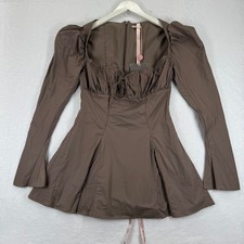 House of CB Carlina Mocha Sweetheart Neck Puff Sleeve Mini Dress M