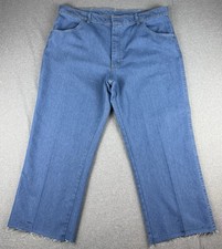 Wrangler Mens 40x29 Regular Fit Blue Denim Jeans Cut Off Raw Hem Made in USA