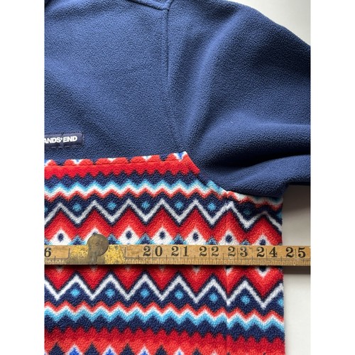Lands End Fleece Jacket Men’s Size L Navy Red Aztec Snap T Pullover - Picture 11 of 12