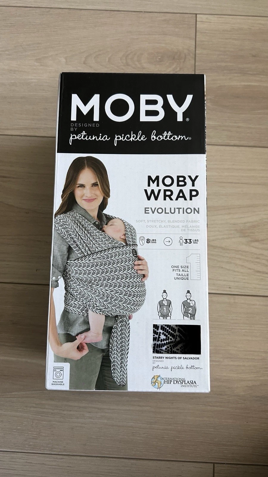 Moby Wrap Evolution Baby Carrier In Black and White Size 8 LBS to 33 LBS New NIB