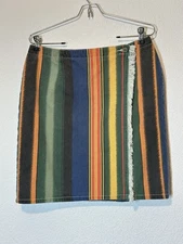 Vintage 90S Denim Striped Wrap Skirt Southwestern Cowgirl Boho Festival Sz 13/14