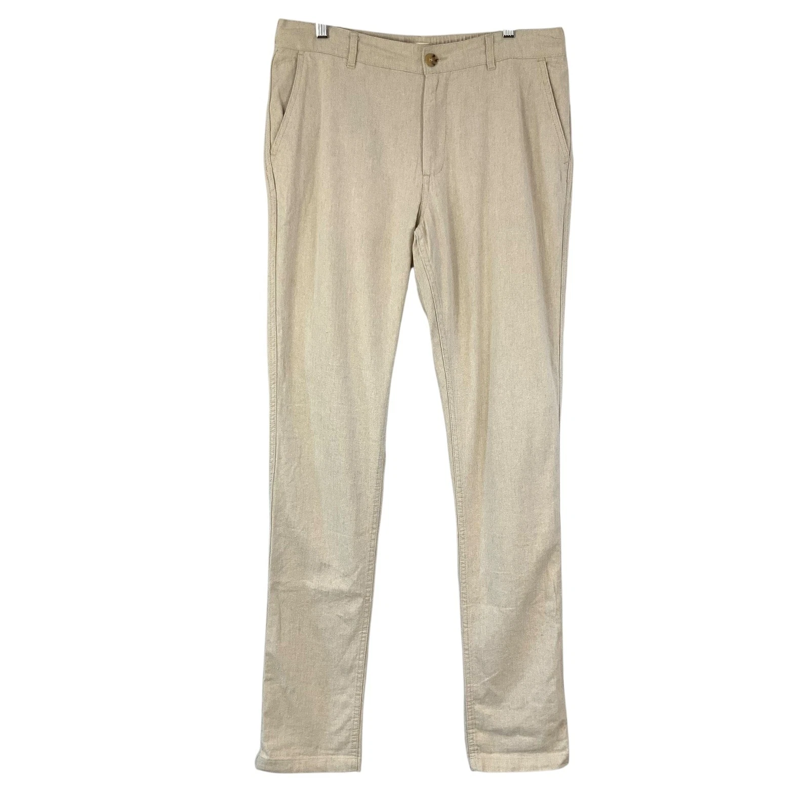 Taylor Stitch Mens 32 Linen Silk Organic Cotton Skinny Trousers Cream Pants Slim