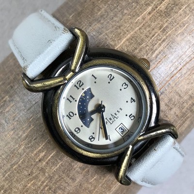 LA Express Women LAX1348 Dress Moon Phase Blue Leather Quartz 27mm Watch 6 3/4''