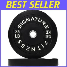 Pair of 35LB Olympic Bumper Plates with Steel Hub - Premium Rubber Construction