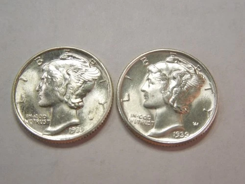 Choice Uncirculated 1939 Dimes Two Coins
