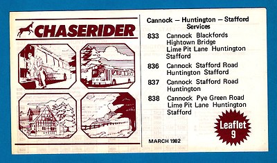 Midland Red Bus Fahrplan - Chaserider 833 etc - Cannock Stafford Services: 1982