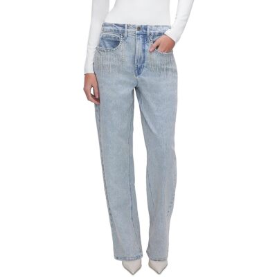Good American 90's Diamond Fringe High-Rise Straight Leg Jeans Blue 4