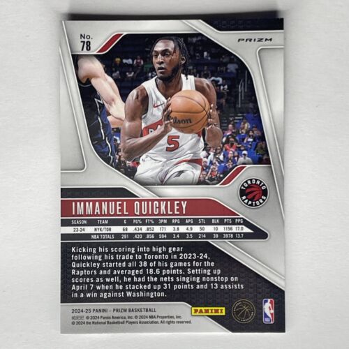 2024-25 Panini Prizm Immanuel Quickly Silver Prizm Red/White/Blue #78 Raptors - Bild 2 von 2