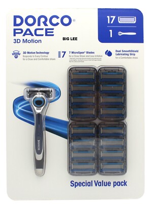 Dorco Pace 7 Klingen 3D Motion 1 Rasierhobelgriff + 17 Patronen Sonder Vorteilspack