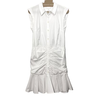 VERONICA BEARD Bell Button Down Ruched Shirt Dress White