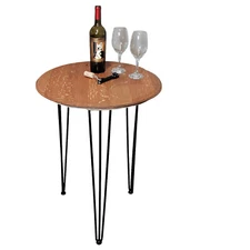 32" end table, side table w/ solid oak wine barrel head top and metal legs