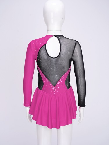 Figure Ice Skating Dress for Kids Girls Rhinestones Mesh Splice Skirted Leotard - Picture 28 of 46