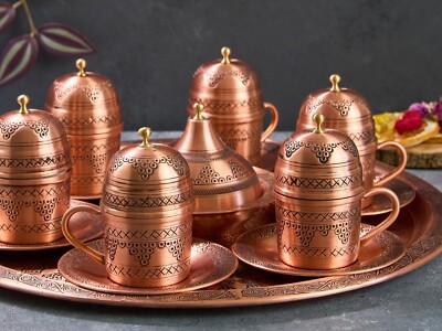 Copper Coffee Serving Set, Turkish Coffee Set, Copper Coffee Cups