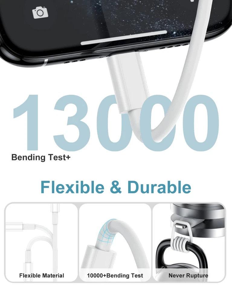 Super Fast USB Charger Cable Cord For iPhone 14 13 12 11 Pro Max XR XS 8 SE iPad - Image 3 of 4