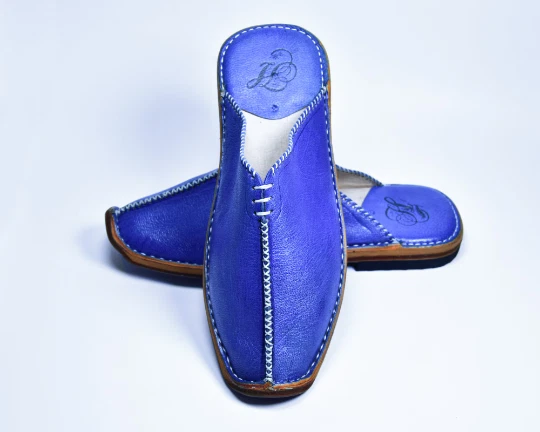Zapatos marroquíes Babouche Hombre Zapatillas Hechos a mano Zapatos de cuero Negro Azul Foto 4 de 4