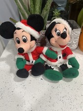 The Disney Store Christmas Mini Bean Bag Santa Mickey And Minnie Mouse VTG