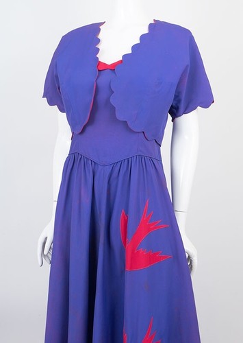 Vintage 1940s Emma Domb Party Lines Couture Evening Gown Appliqué Birds - Picture 8 of 8