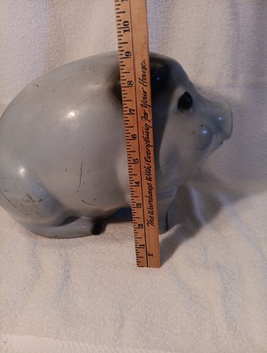 Vintage HUGE Piggy Bank Chalkware MCM Porky Baby Blue Mid-Century Modern Porky - Picture 12 of 13