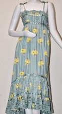 $575 NEW LoveShackFancy VIVI MIDI DRESS Sage Sunburts Floral Green Eyelet S