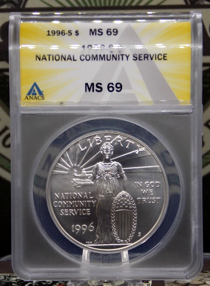 1996 "S" Uncirculated *COMMUNITY SERVICE* BU Silver Dollar $1 ANACS MS69 #602 - Image 3 of 4