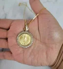 Lady Liberty Coin Pendant Round Lab Created Diamond 14K Yellow Gold Plated