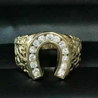 2Ct Round Cut Real Moissanite 14k Yellow Gold Plated Men's Nugget Horseshoe Ring
