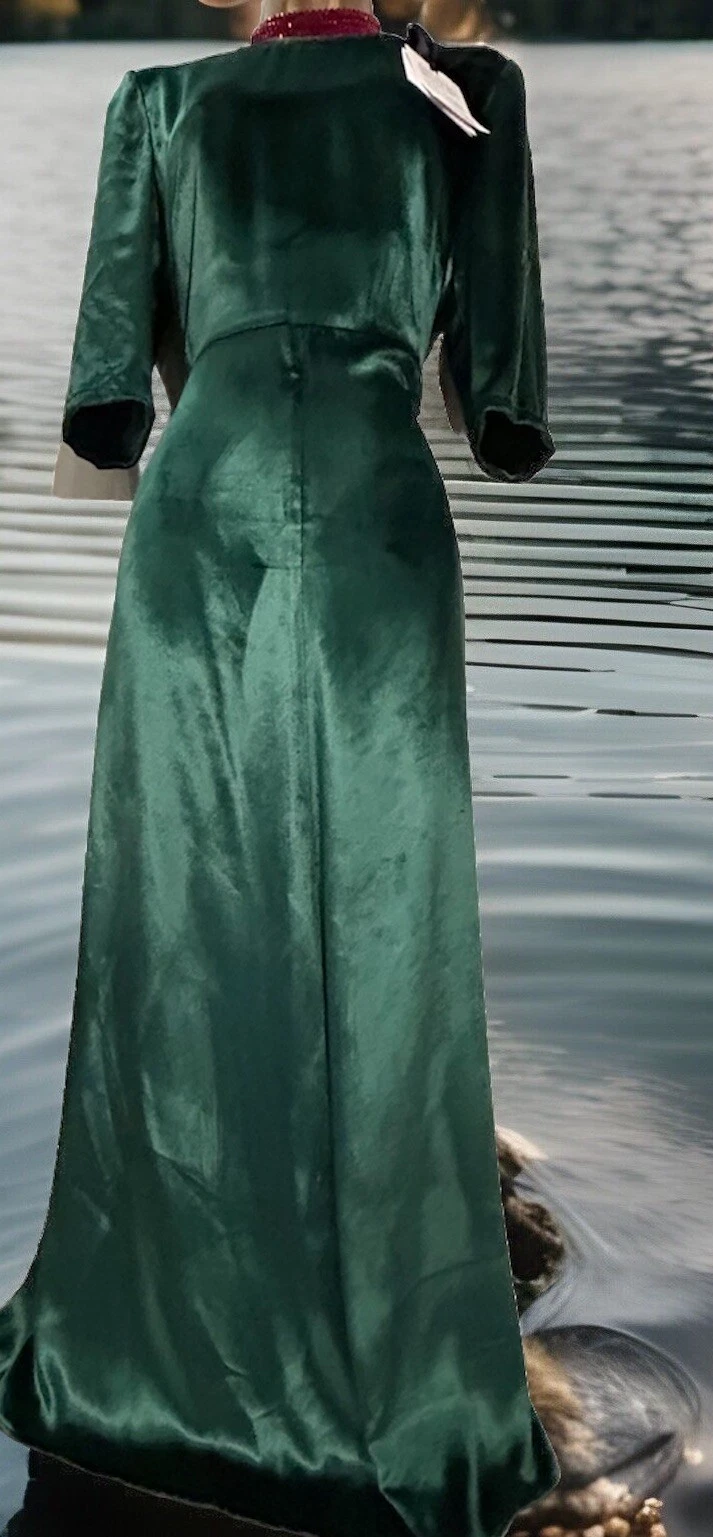 Abito rosso Valentino "velluto liquido" misto seta verde linea A nuovo con etichette prezzo consigliato £ 780 UK 10