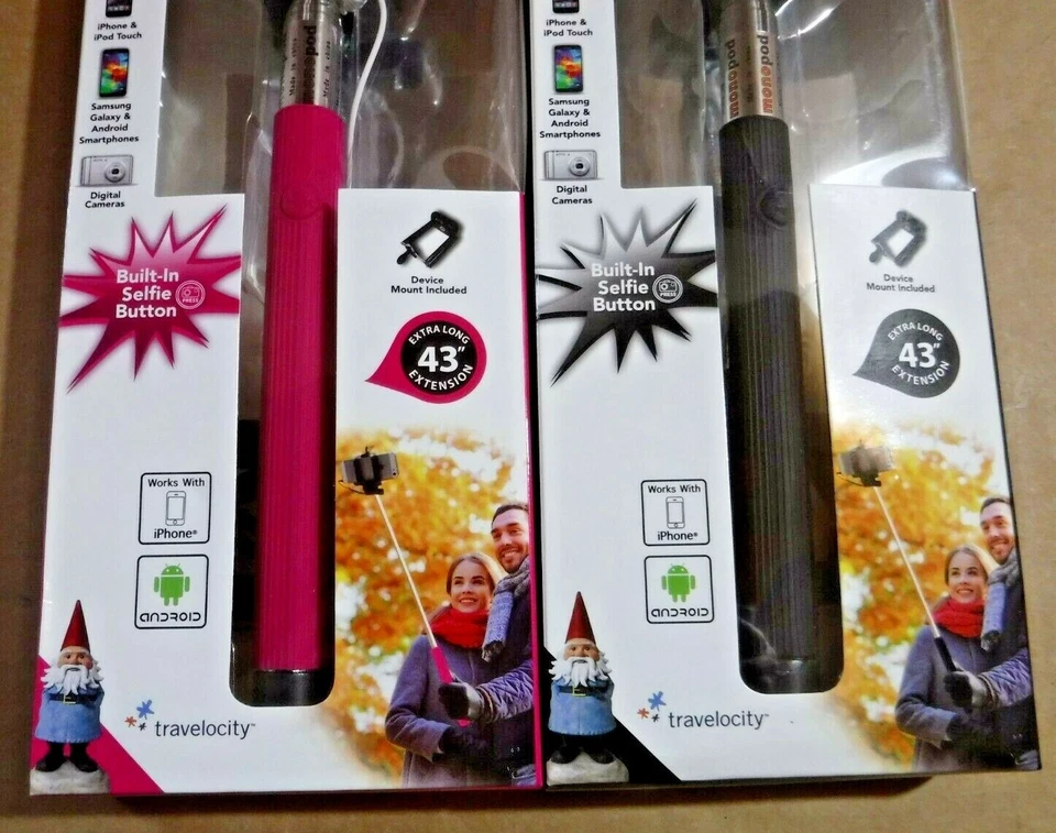 Pair of Travelocity Selfie Sticks, Pink & Black, Expands to 43"  - Image 2 of 4