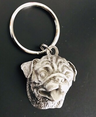 3D PUG Dog Head Puppy Silver Metal Keychain  K