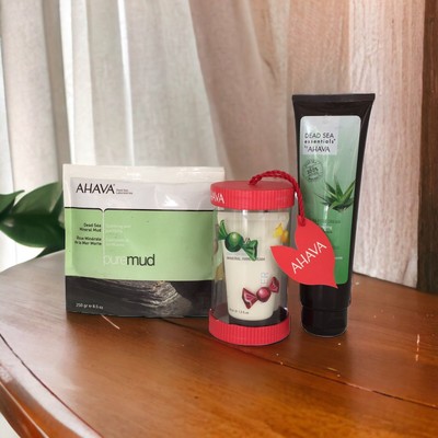 AHAVA Dead Sea Mineral Mud Pure Mud 8.5 Oz + Hand & Foot Creams Hanukkah Bundle