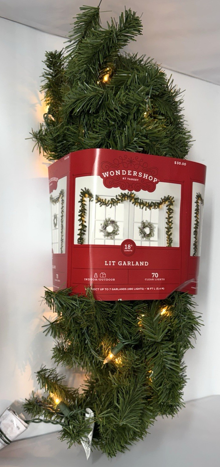 Wondershop 18ft Lit Garland Clear Lights Christmas Pine Bright Steady Decoration