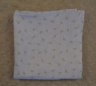 Pink Floral Baby Swaddle Blanket White Green Muslin Cotton Flower Lovey ...