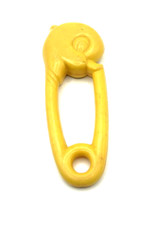 1963 BABY RATTLE Bright Orange Hard Plastic Duck Face Safety Pin Shape Vintage