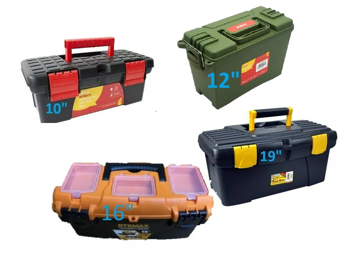 10 ,12 16 , 19 TOOL BOX WITH HANDLE TRAY DIY STORAGE PLASTIC TOOLBOX 3  SIZES