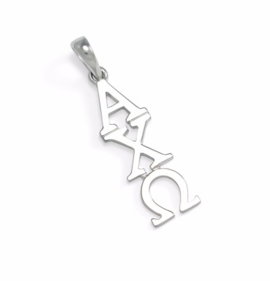 Alpha Sigma Alpha Sorority Lavaliere Pendant – Sterling Silver Greek Letter Necklace With 20" Chain, Rhodium Plated