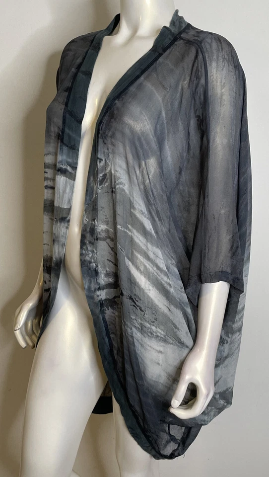 Chaqueta de acuarela teñida con corbata azul gris Gypsy 05 M kimono envolvente encogimiento de hombros Foto 4 de 4