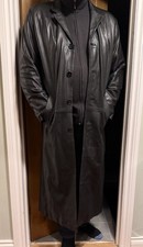 Vintage Black Leather Rain Coat Mac Trench Coat  - Lined-  XXL - Special edition